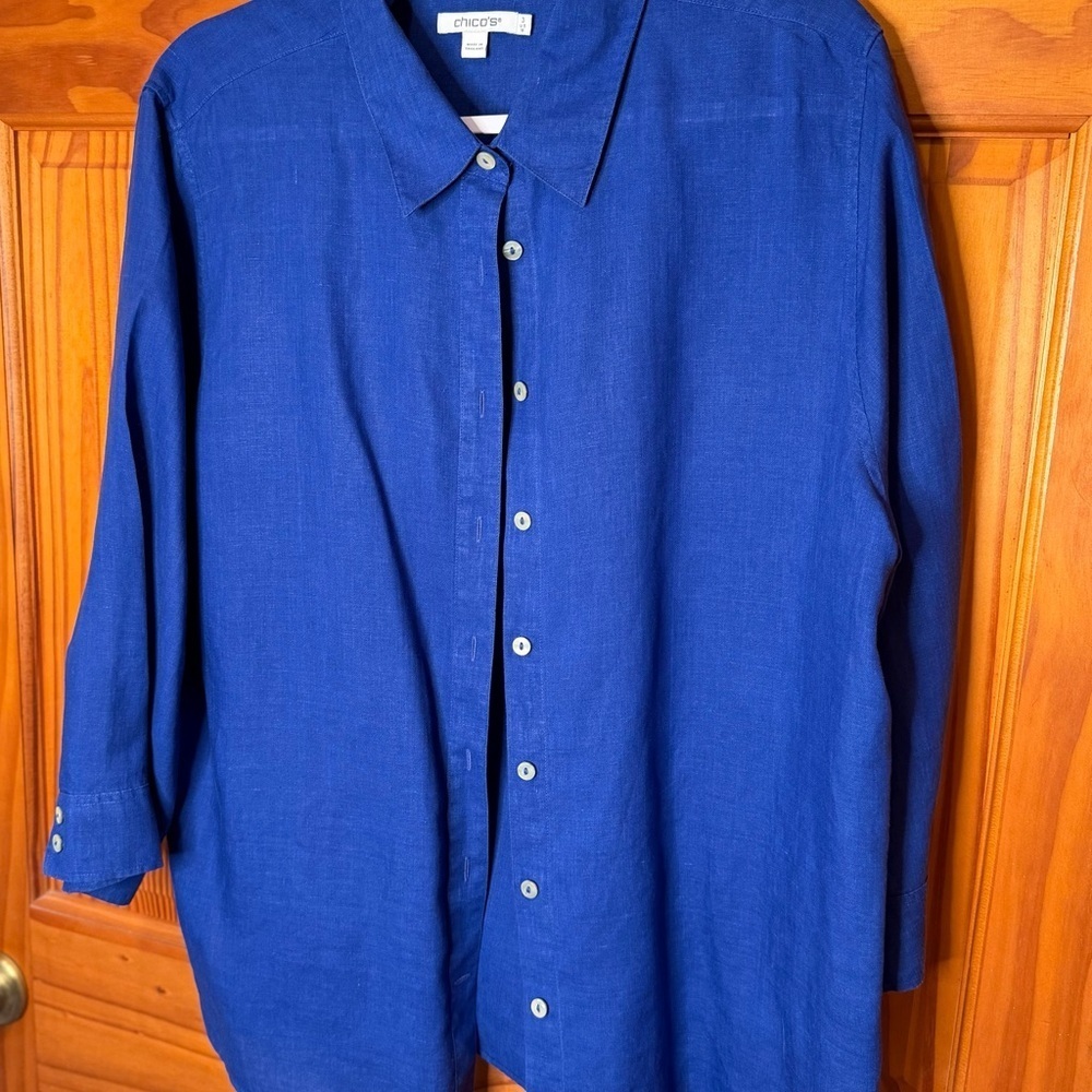 Chico's 2.5 Blue/White Floral Crop Pant and XL/3 Matching Blue Shirt - Picture 5 of 9